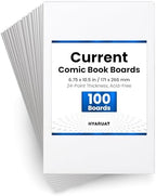 Current Comic Book Boards – 100 Pack, Acid-Free White Cardboard, 24pt, Precision Cut for Current Comic Bags, Ideal for Storage & Archival