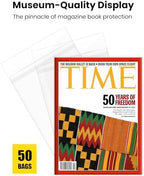 Mylar Magazine Bags with Resealable Flap - 9"x11.25" Acid-Free Protection for TIME/People/Vogue, 2 Mil Archival Sleeves (50 Pack)