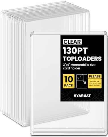 130pt Top Loaders for Cards, 3x4 Real Thick Holder with Protective Film, Toploader Card Protectors Hard Plastic, 10-Count
