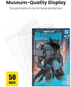 Resealable Mylar Current Comic Bags - Archival Quality & Acid-Free, 7" x 10.5", 1.5" Flap, 2 Mil Protection for Comic Book Collectors (50 Pack)
