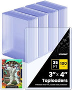 100 Pack 3x4 Top Loaders with Protective Film, 35pt Clear Rigid Plastic Sleeves for Trading Cards, Standard Size Hard Protectors for Sports Collection and Kpop Photocard Storage