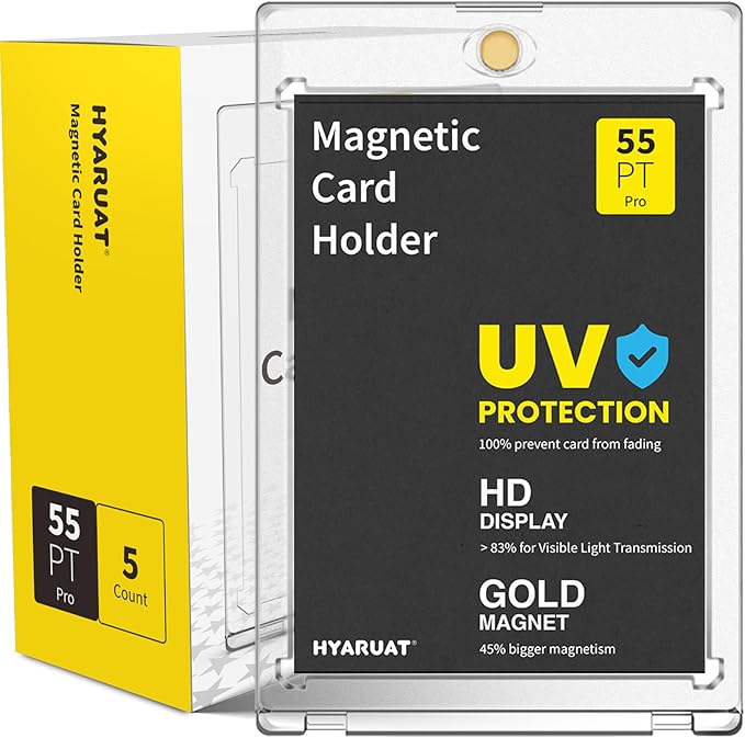 55pt Magnetic Card Holder - 5 Pack One Touch Card Holders for Trading Cards, Clear White