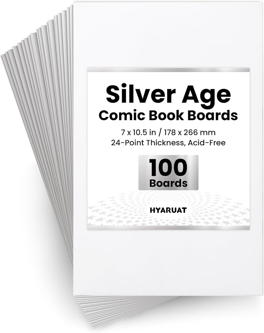 Silver Comic Book Boards – 100 Pack, Acid-Free White Cardboard, 24pt, Precision Cut for Silver Age Comic Bags, Ideal for Storage & Archival