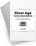 Silver Comic Book Boards – 100 Pack, Acid-Free White Cardboard, 24pt, Precision Cut for Silver Age Comic Bags, Ideal for Storage & Archival