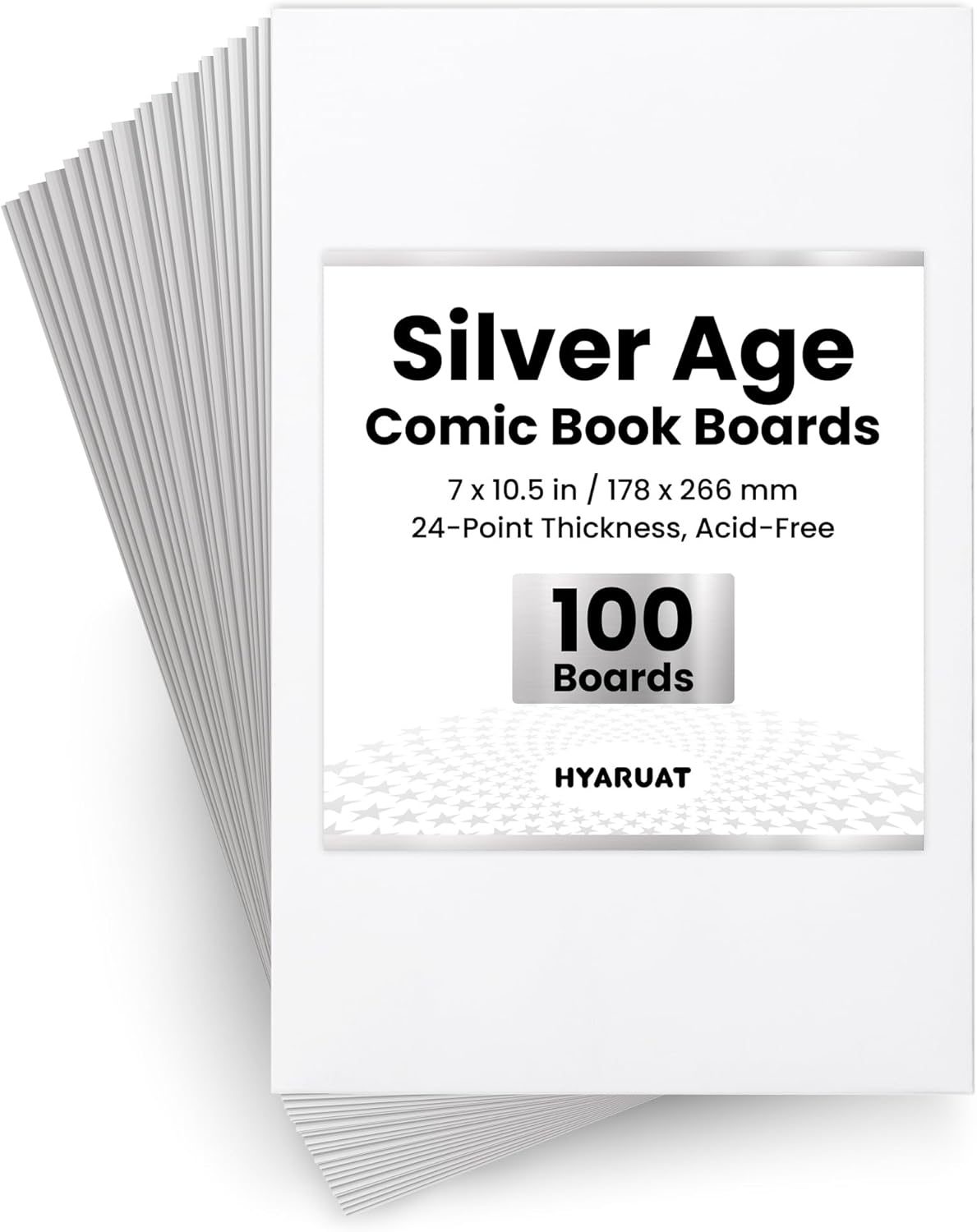 Silver Comic Book Boards – 100 Pack, Acid-Free White Cardboard, 24pt, Precision Cut for Silver Age Comic Bags, Ideal for Storage & Archival