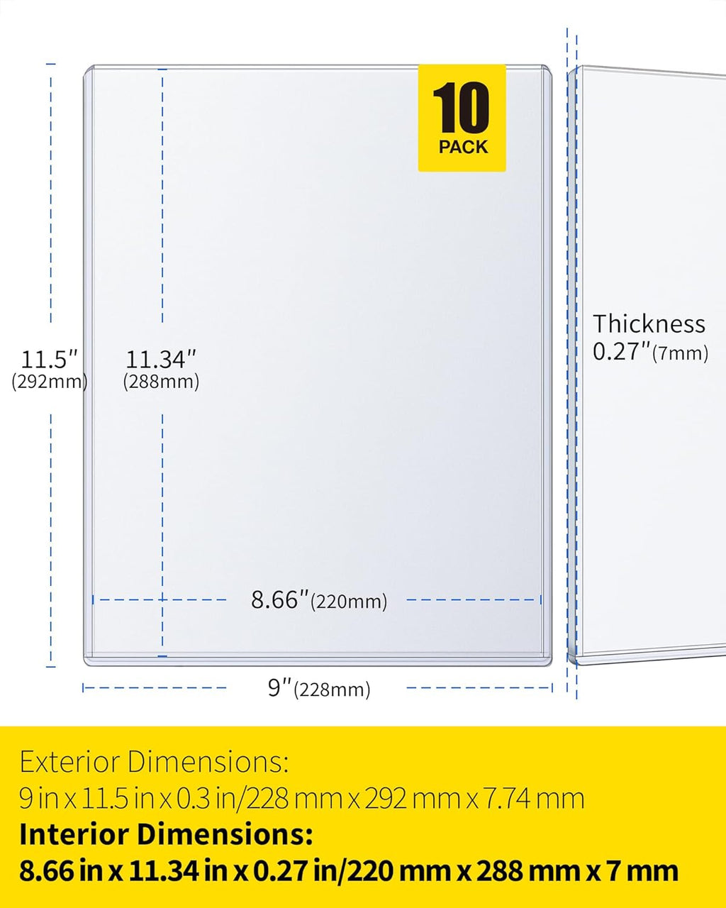 Magazine Toploaders - 7mm Thick Plastic Sleeves, 9x11.5 Top Loader Binder Magazine Protectors for Collectors, 10 Pack