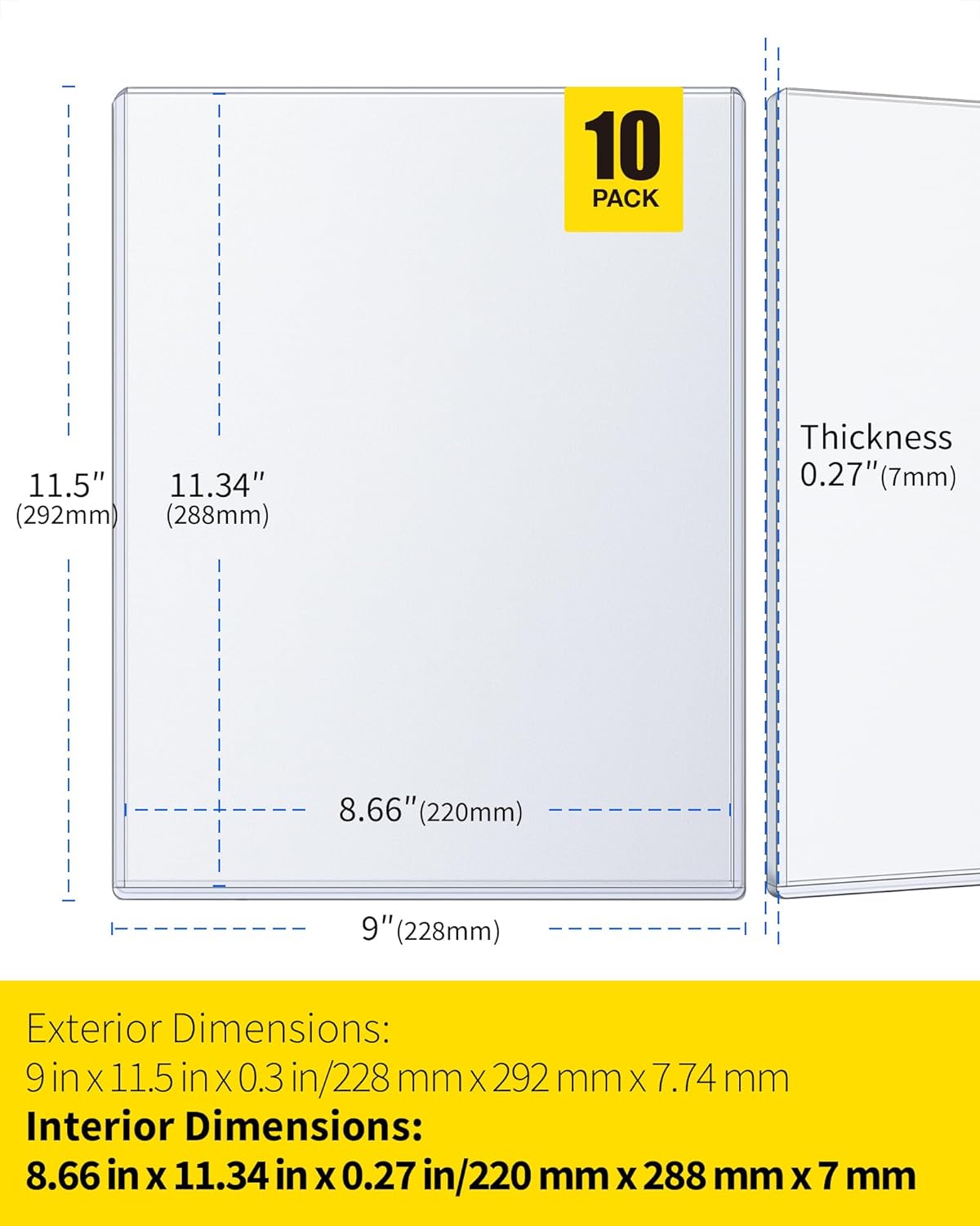Magazine Toploaders - 7mm Thick Plastic Sleeves, 9x11.5 Top Loader Binder Magazine Protectors for Collectors, 10 Pack